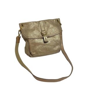 Fossil gold leather crossbody bag (b77)